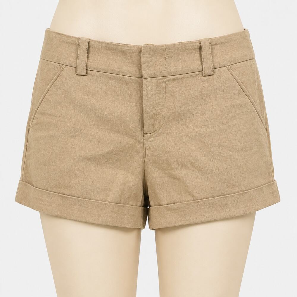 Alice + Olivia Tan Linen Blend Shorts Women’s Size 6 Tailored High Rise